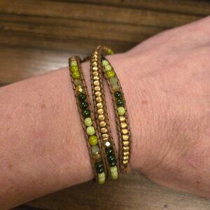 Casey - Brass and Stone Wrap Bracelet